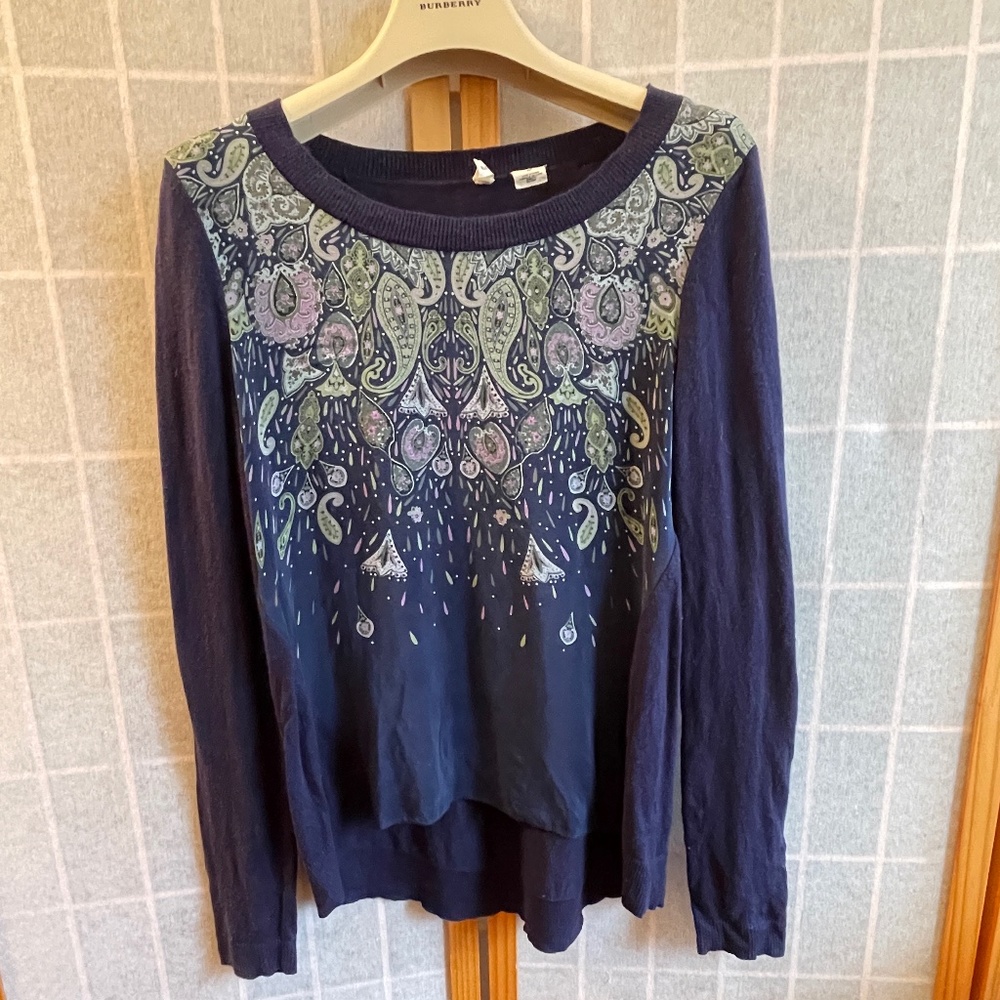 Anthropologie Moth Sweater, Wool and Silk, blue, green, purple, Size: S